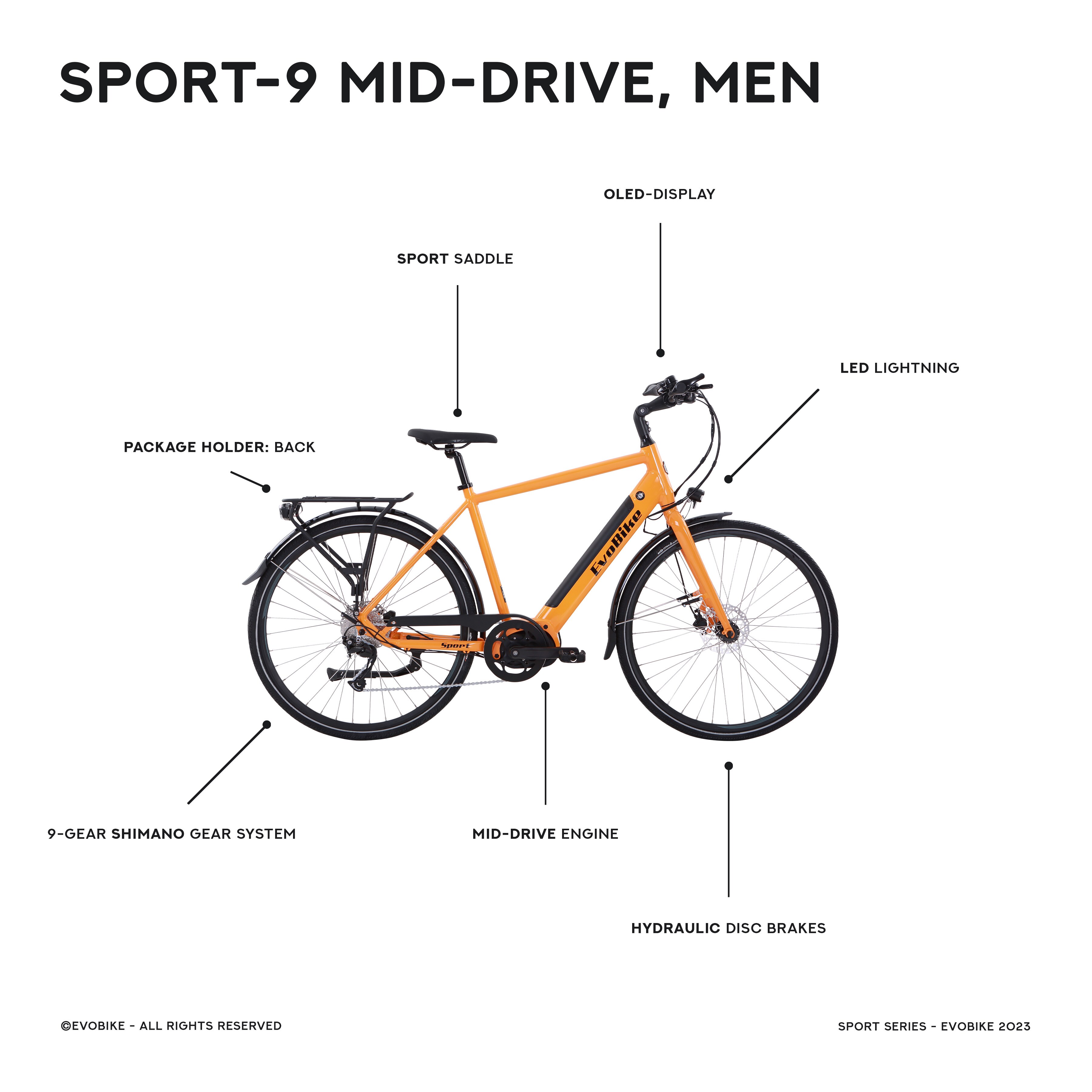 Evobike SPORT-9 Mid-Drive - Herre